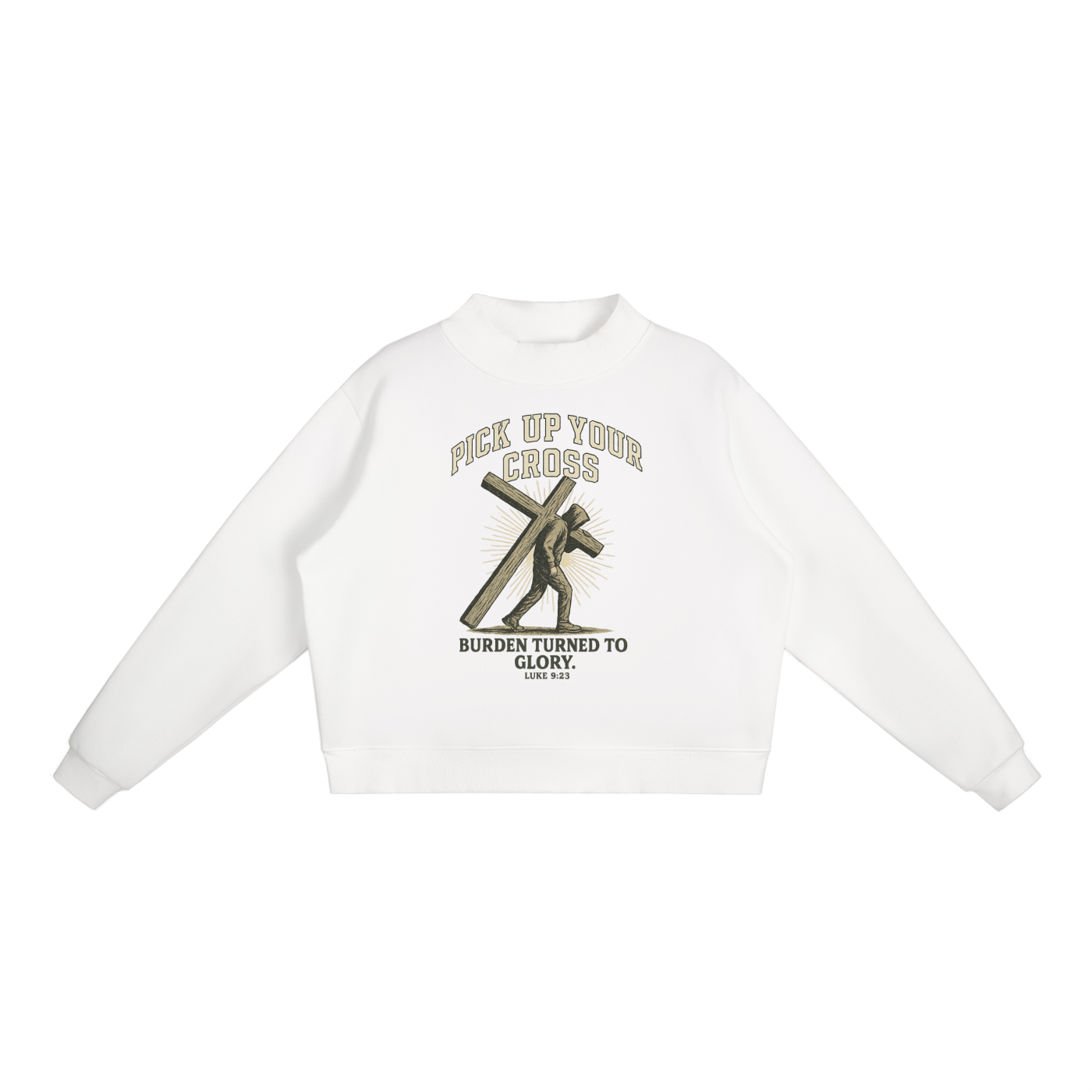 "Pick Up Your Cross" Essential Fleece Mock-Neck Crew Sweatshirt