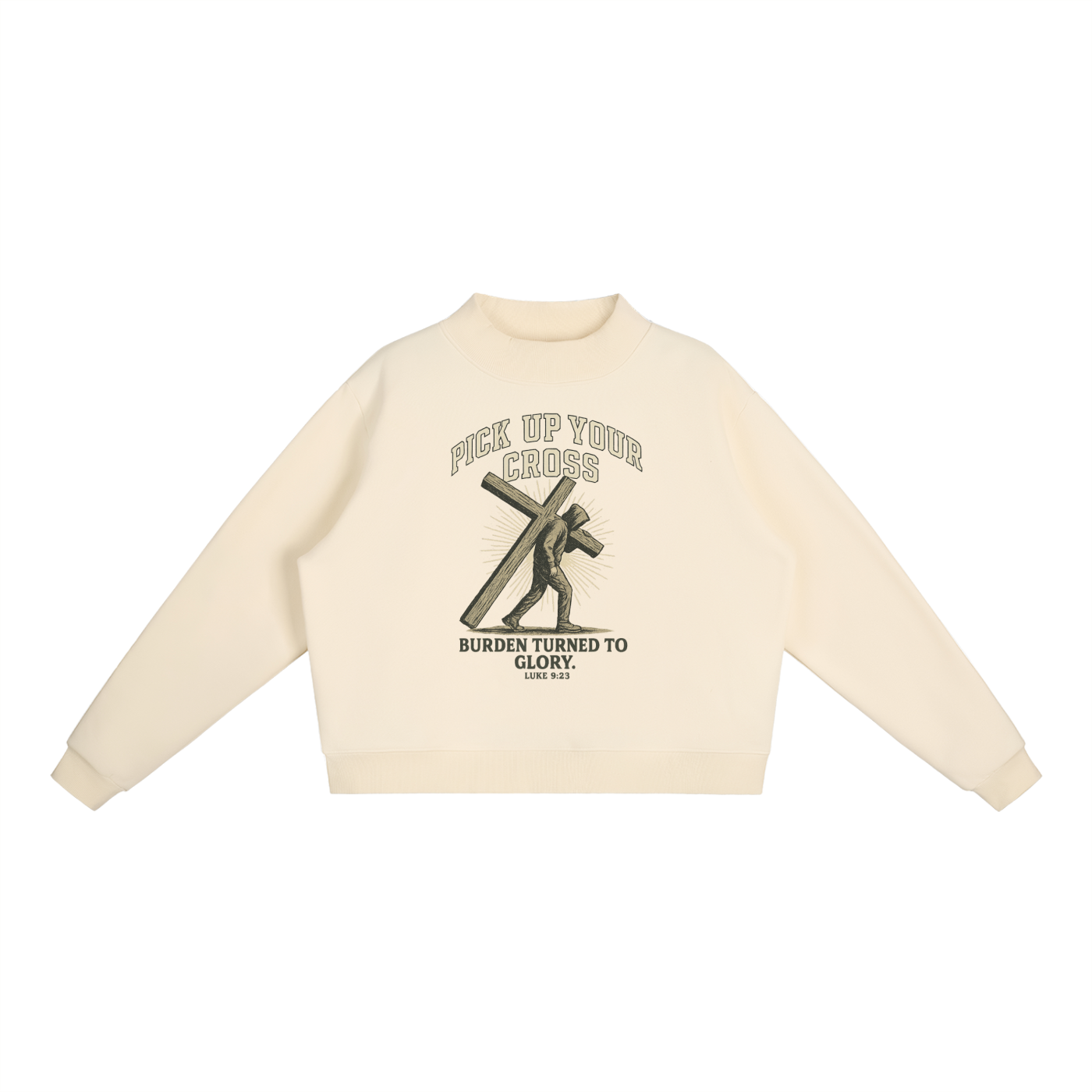 "Pick Up Your Cross" Essential Fleece Mock-Neck Crew Sweatshirt